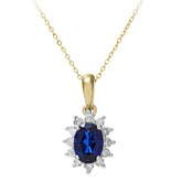 1.1ct Oval Sapphire and 0.25ct Diamond Cluster Pendant in UK Hallmarked 9ct Yellow Gold